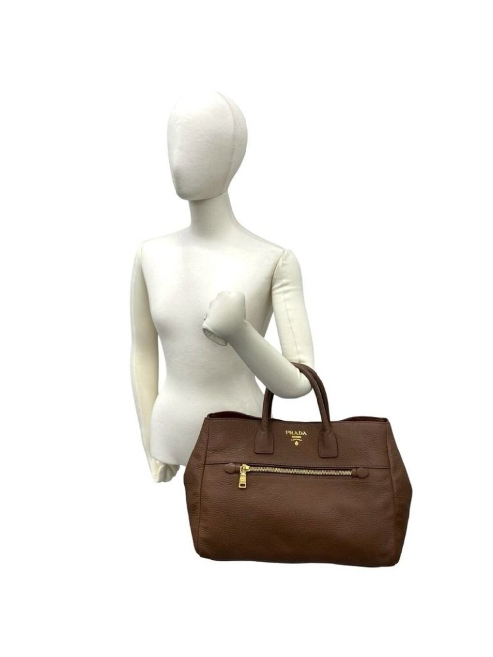 Prada Logo Vitello Daino Leather Tote Business A4 Brown - Picture 2 of 10